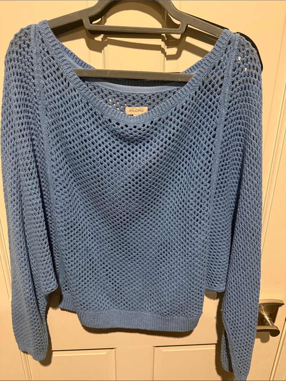 Pilcro Light Blue Open-Knit Scoop Neck Sweater